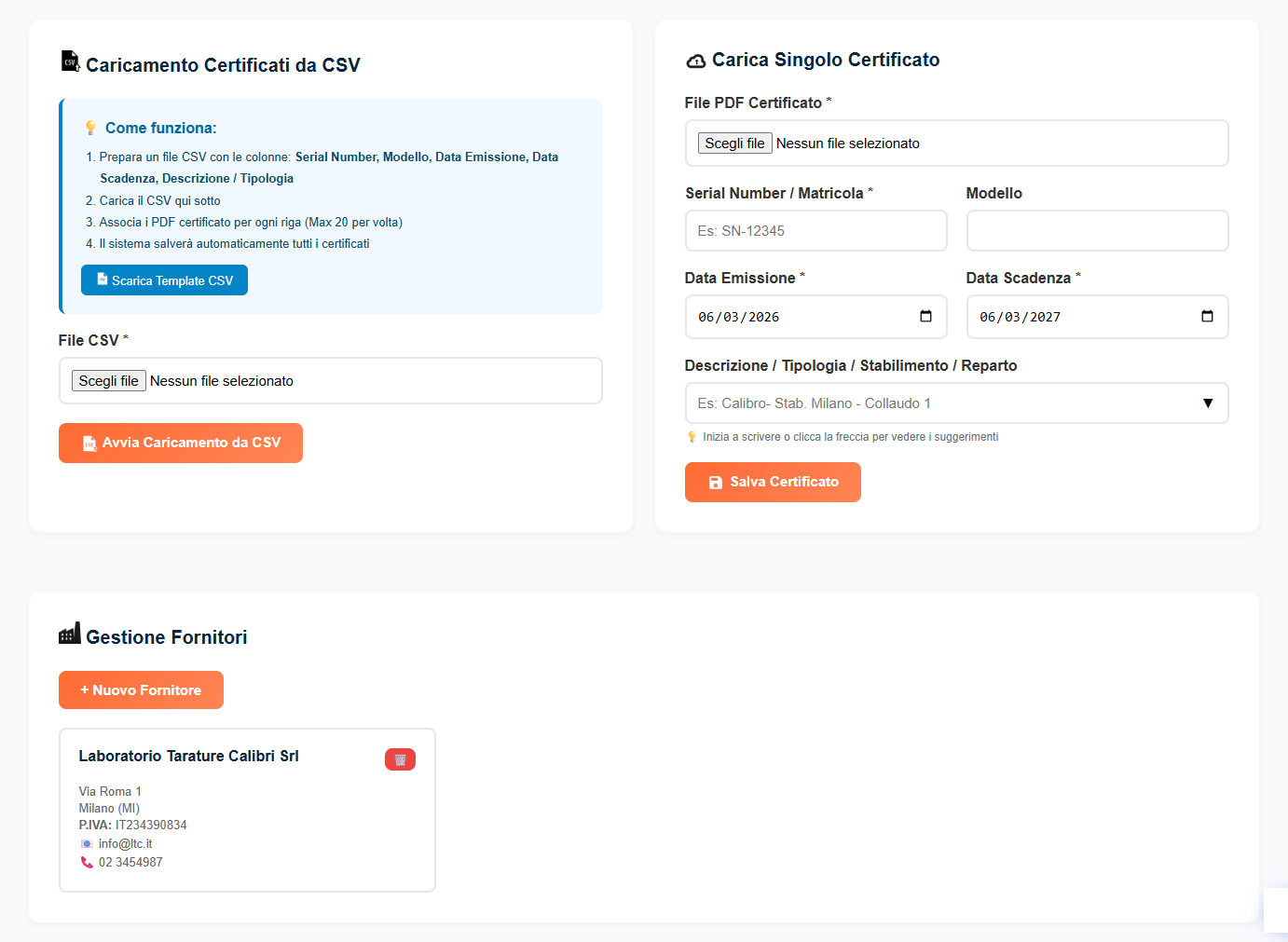 Caricamento certificato