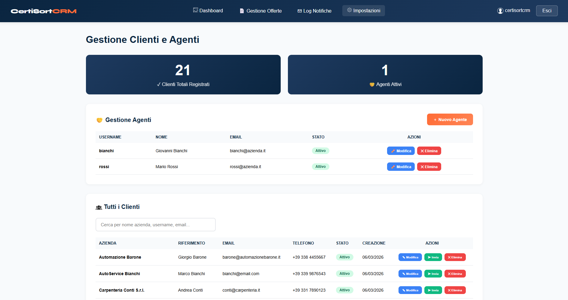 Gestione agenti e clienti